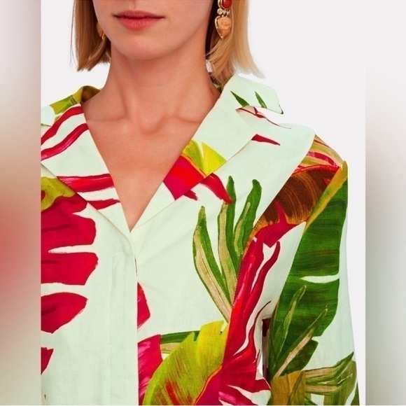 FARM Rio Spring Forest Floral Front Wrap Long Sleeve Shirt Mini Dress NEW Small - Picture 11 of 15